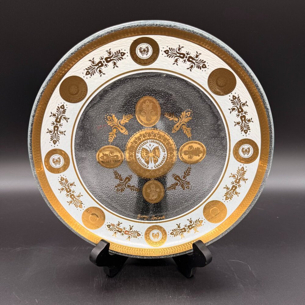 Vintage GEORGES BRIARD Butterfly Glass Gold Round Serving Candy Dish Plate 8.5"